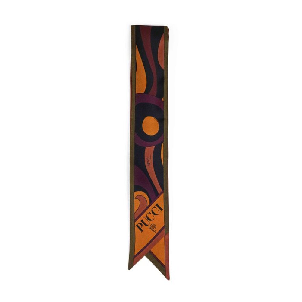 Pucci Women Burgundy And Gold Marmo And Cerchi-Prints Silk Twill Bandeau Scarf